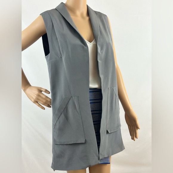 Rebecca Minkoff Gray Silk Bitten Sleeveless V Neck Utility  Long Vest Si… - Picture 1 of 7
